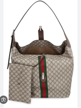 Gucci Jackie 1961 Shoulder Bag in Beige with Green and Red Stripe